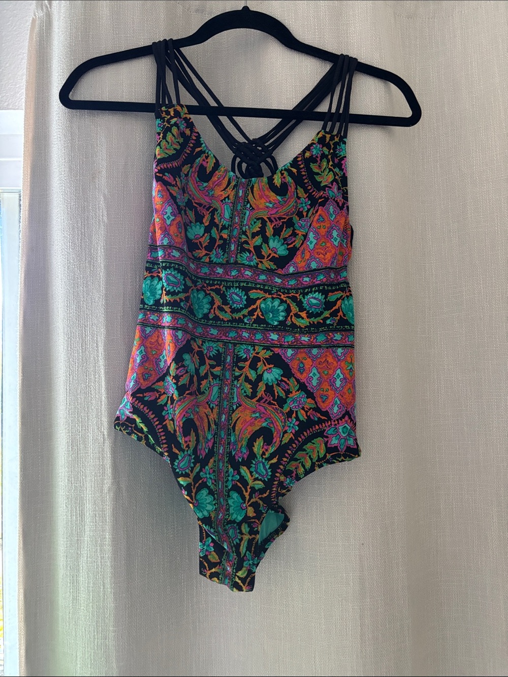 Nanette Lepore Black One-Piece Swimsuit with Teal Pink Orange Paisley
